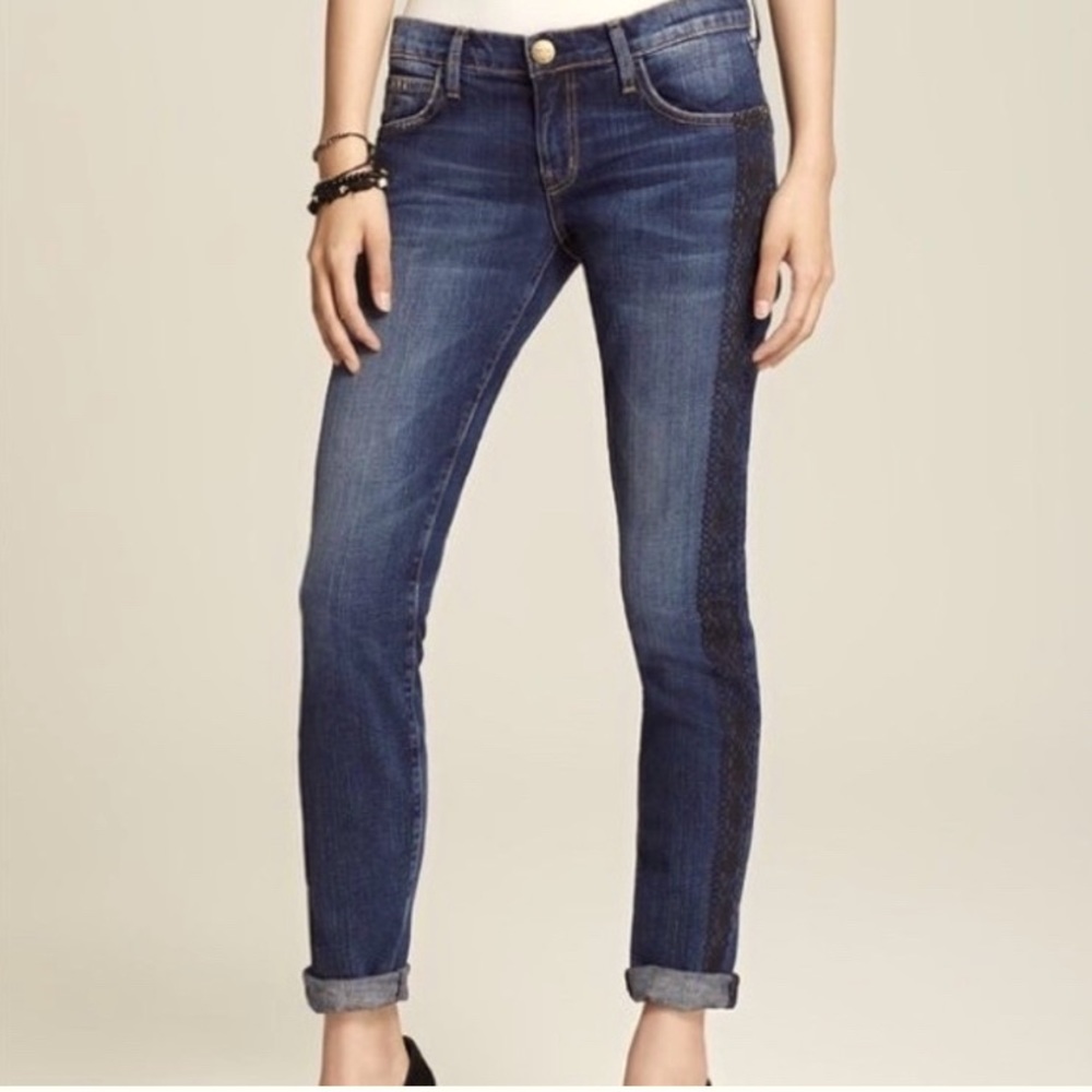 Current/Elliott Rolled Skinny Loved Tux Black Lace Jeans Size 26